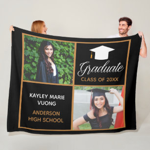 Chic Abschluss Foto Black Gold Graduate Geschenk Fleecedecke