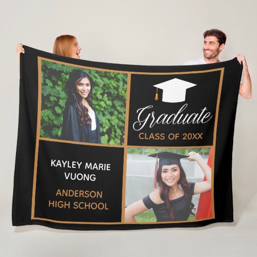 Chic Abschluss Foto Black Gold Graduate Geschenk Fleecedecke (Beispiel)
