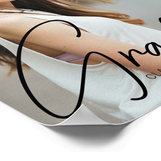 Chic Abschluss Foto Black Script Overlay Party Poster (Ecke)