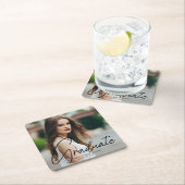 Chic Abschluss Foto Black Script Overlay Party Rechteckiger Pappuntersetzer (Vor Ort)