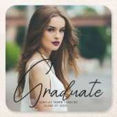 Chic Abschluss Foto Black Script Overlay Party Rechteckiger Pappuntersetzer (Vorderseite)