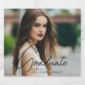 Chic Abschluss Foto Black Script Overlay Party Schaumweinetikett (Einzelnes Label)