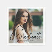 Chic Abschluss Foto Black Script Overlay Party Serviette (Vorderseite)