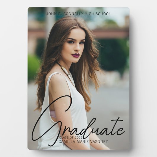 Chic Abschluss Handgeschriebenes Black Script-Foto Fotoplatte (Vorderseite)