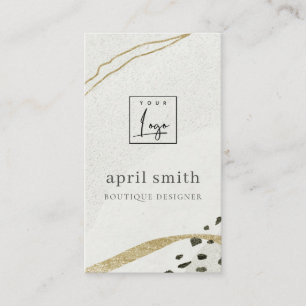 Chic Abstract Elfenbein Gold Schwarz Grau Steintex Visitenkarte