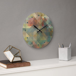Chic Abstract Retro Dreiecke Mosaik Muster Große Wanduhr