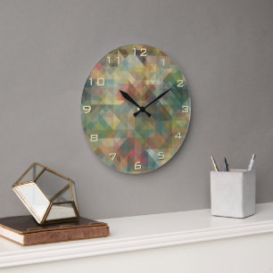 Chic Abstract Retro Dreiecke Mosaik Muster Große Wanduhr