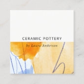 Chic Abstrakt Artistic Yellow Blue Art QR Code Quadratische Visitenkarte (Vorderseite)