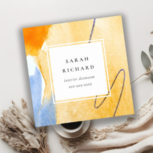 Chic Abstrakt Artistic Yellow Blue Watercolor Art Quadratische Visitenkarte