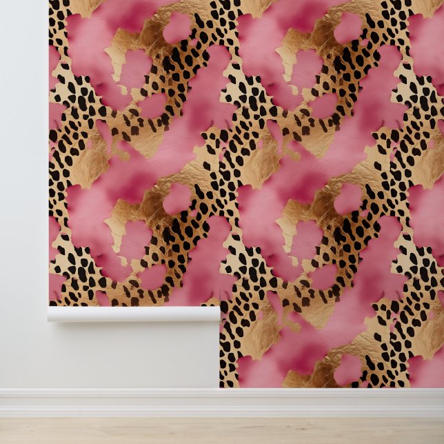 Chic Abstrakt Black Gold Pink Leopard Tapete (Anwendung)
