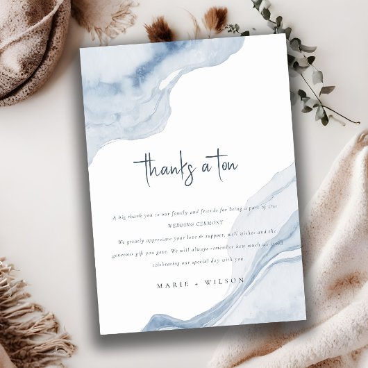 Chic Abstrakt Blue Sea Coastal Beach Hochzeit Dankeskarte