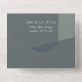 Chic Abstrakt Geometric Sage Navy Dusty Blue All In One Einladung (Rückseite)