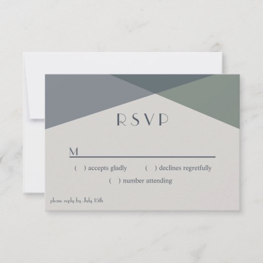 Chic Abstrakt Geometric Sage Navy Dusty Blue RSVP Karte (Vorderseite)