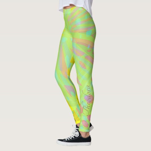 Chic Abstrakt Gold Butterfly Yellow Violet Leggings (Links)