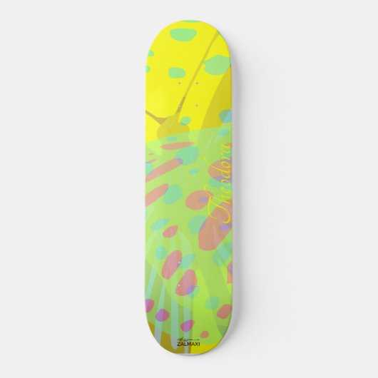 Chic Abstrakt Gold Butterfly Yellow Violet Skateboard (Vorderseite)