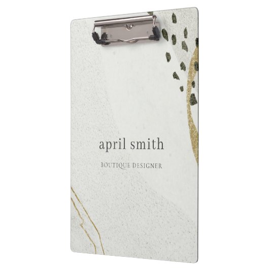 Chic Abstrakt Ivory Gold Black Gray Stone Textur Klemmbrett (Links)