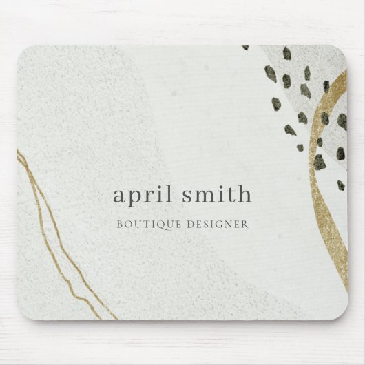 Chic Abstrakt Ivory Gold Black Gray Stone Textur Mousepad (Vorne)