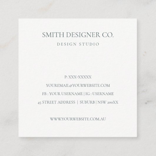 Chic Abstrakt Ivory Gold Black Gray Stone Textur Quadratische Visitenkarte (Rückseite)