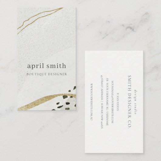 Chic Abstrakt Ivory Gold Black Gray Stone Textur Visitenkarte (Vorne/Hinten)