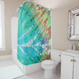 Chic Abstrakt Modern Boho Aquamarin Brown Batik Ge Duschvorhang