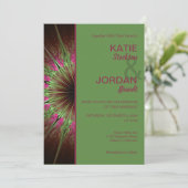 Chic Abstrakt Pink und Green Wedding Einladung (Stehend Vorderseite)