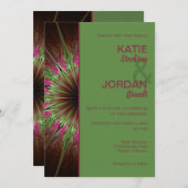 Chic Abstrakt Pink und Green Wedding Einladung (Vorne/Hinten)