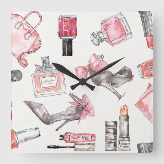 Chic Accents | Aquarellfarben Quadratische Wanduhr (Vorderseite)