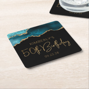 Chic-Achat-Geode Türk-Gold 50. Geburtstagsfeier Rechteckiger Pappuntersetzer