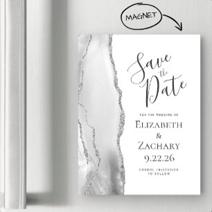 Chic Achat Grau Silber Magnetisch Save the Date Magnetkarte