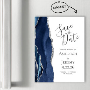 Chic Achat Navy Blau Silber Magnetisch Save the Da Magnetkarte