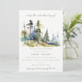 Chic Adventure Begin Pine Forest Couples Dusche Einladung (Stehend Vorderseite)