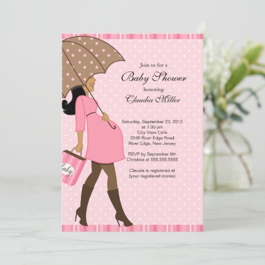 Chic African American Pregnant Mama Baby Dusche Einladung (Stehend Vorderseite)