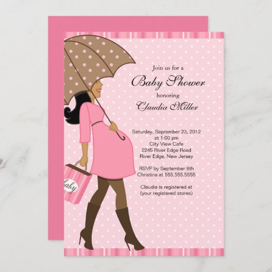 Chic African American Pregnant Mama Baby Dusche Einladung (Vorne/Hinten)
