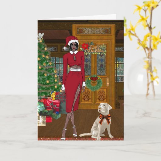 Chic African American Woman Christmas Card Karte (Gelbe Blume)