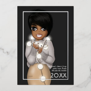 Chic African American Woman Christmas Folien Feiertagskarte
