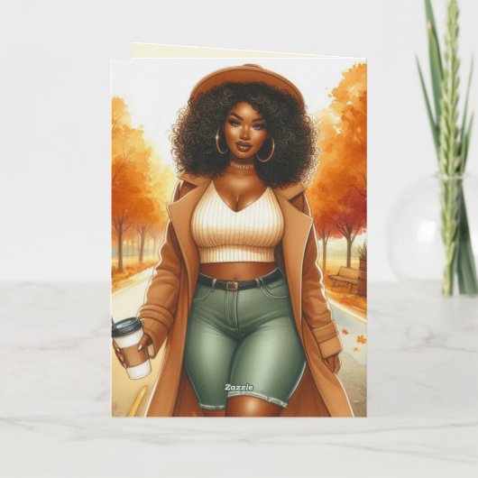 Chic African American Woman Erntedank | Fall Karte (Rückseite)