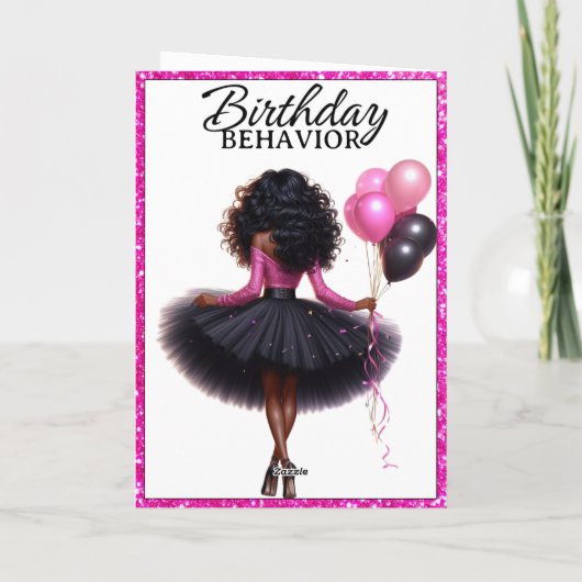 Chic African American Woman Pink/Black Birthday Karte (Rückseite)