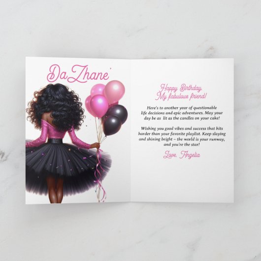 Chic African American Woman Pink/Black Birthday Karte (Innenseite)