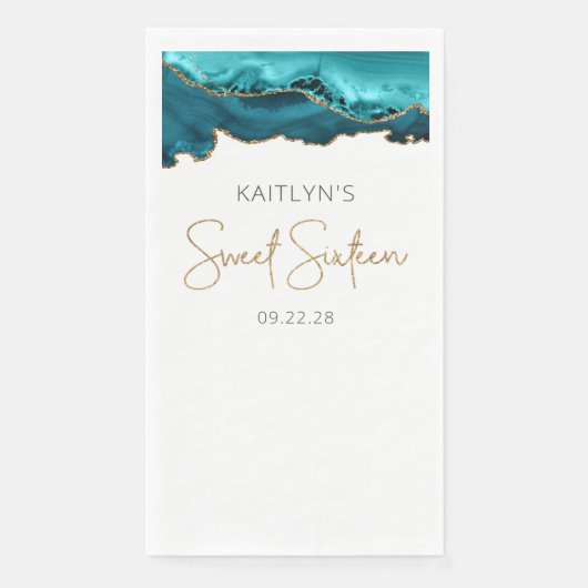 Chic Agate Aquamarin Blue Gold 16 . Geburtstag Serviette (Vorderseite)