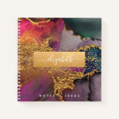 Chic agate Aquarellgold lila & blau Quadrat Notizblock (Vorderseite)