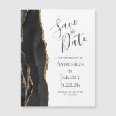 Chic Agate Black Gold Magnetic Save the Date Magnetkarte (Vorderseite)