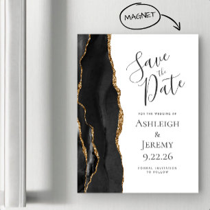 Chic Agate Black Gold Magnetic Save the Date Magnetkarte