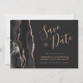 Chic Agate Black Rose Gold Dark Save the Date Card Einladung (Vorderseite)