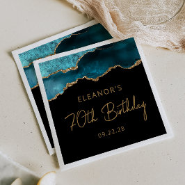 Chic Agate Geode Aquamarin Gold 70. Geburtstagspar Serviette