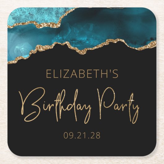 Chic Agate Geode Aquamarin Gold jedes Jahr Geburts Rechteckiger Pappuntersetzer (Vorderseite)