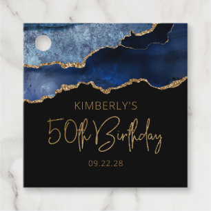 Chic Agate Geode Blau Gold 50. Geburtstag Geschenkanhänger