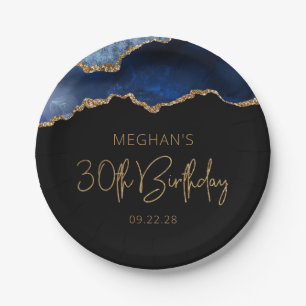 Chic Agate Geode Blue Gold 30. Geburtstag Party Pappteller