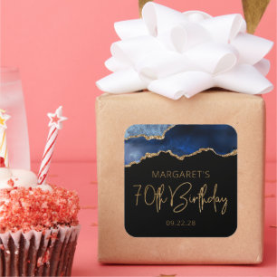 Chic Agate Geode Blue Gold 70. Geburtstagsparty Quadratischer Aufkleber