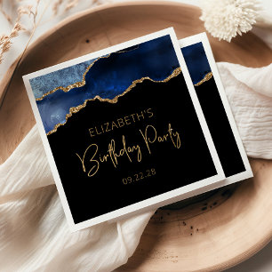 Chic Agate Geode Blue Gold Geburtstagsparty Serviette