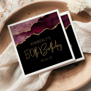 Chic Agate Geode Burgund Gold 50. Geburtstag Serviette